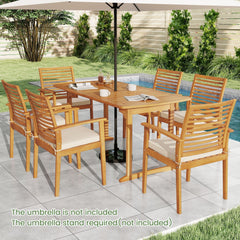 63 inch Outdoor Dining Table with Umbrella Hole and Slatted Tabletop