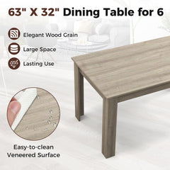 63 Inch Rectangular Modern Dining Kitchen Table-Light Gray