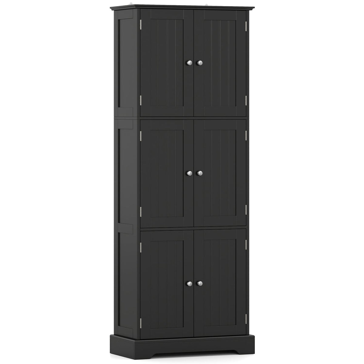 63 Inch Tall Bathroom Storage Cabinet with 6 Doors and Adjustable Shelves-Black