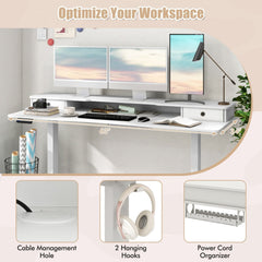 63 Inch x 24 Inch Electric Standing Desk with 2 Drawers-White