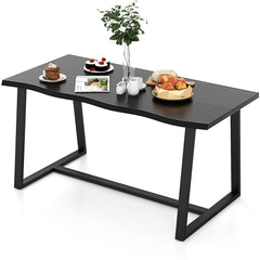 63 inches Large Dining Table with Wavy Edge and Heavy-duty Metal Frame-Black