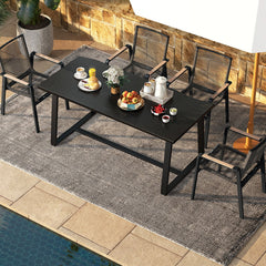 63 inches Large Dining Table with Wavy Edge and Heavy-duty Metal Frame-Black