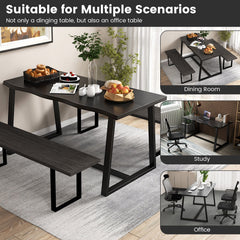 63 inches Large Dining Table with Wavy Edge and Heavy-duty Metal Frame-Black