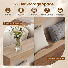 63 Inch Console Table 2-Tier Narrow Entryway Table with Wavy Edge Storage Shelf-Natural