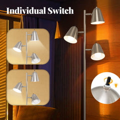 64 Inch 3-Light LED Floor Lamp Reading Light for Living Room Bedroom-Silver