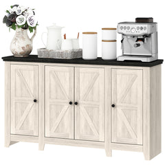 Rustic Sideboard, Buffet Cabinet with Adjustable Shelves for Living Room, Dining Room, Entryway, White Wood Grain