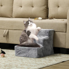 4-Step Dog Ramp for Sofa, Bed, and Couch, with Removable Cover, Light Grey