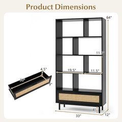 64 inch 6-Tier Tall Wooden Bookcase with 8 Open Cubes-Black