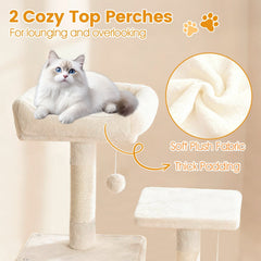 66 Inch Cat Tree with Two Condos, Eleven Sisal Posts and a Turning Basket