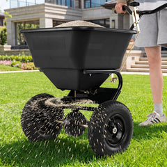66 LBS Walk-Behind Broadcast Spreader with 13 Inch All-Terrain Tires-Black