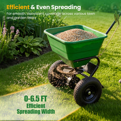 66 LBS Walk-Behind Broadcast Spreader with 13 Inch All-Terrain Tires-Green