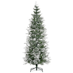 6 Feet Pencil Snow Flocked Artificial Christmas Tree with 517 Realistic Cypress Branches, Auto Open, Green