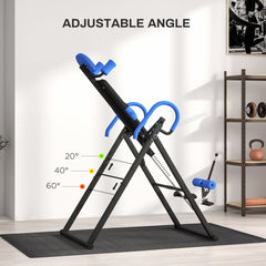 Folding Inversion Table, 20°/40°/60° Adjustable, with Safety Belt and Waist Pad for Back Pain Relief