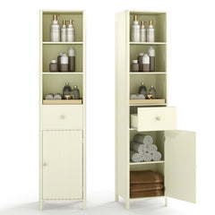 67 Inch Tall Bathroom Cabinet, Narrow Floor Cabinet with Fluted Door-Beige
