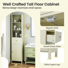 67 Inch Tall Bathroom Cabinet, Narrow Floor Cabinet with Fluted Door-Beige