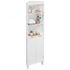 68 Inch Tall Bathroom Floor Storage Cabinet with Fluted Doors-White