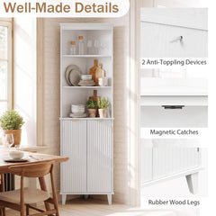 68 Inch Tall Bathroom Floor Storage Cabinet with Fluted Doors-White