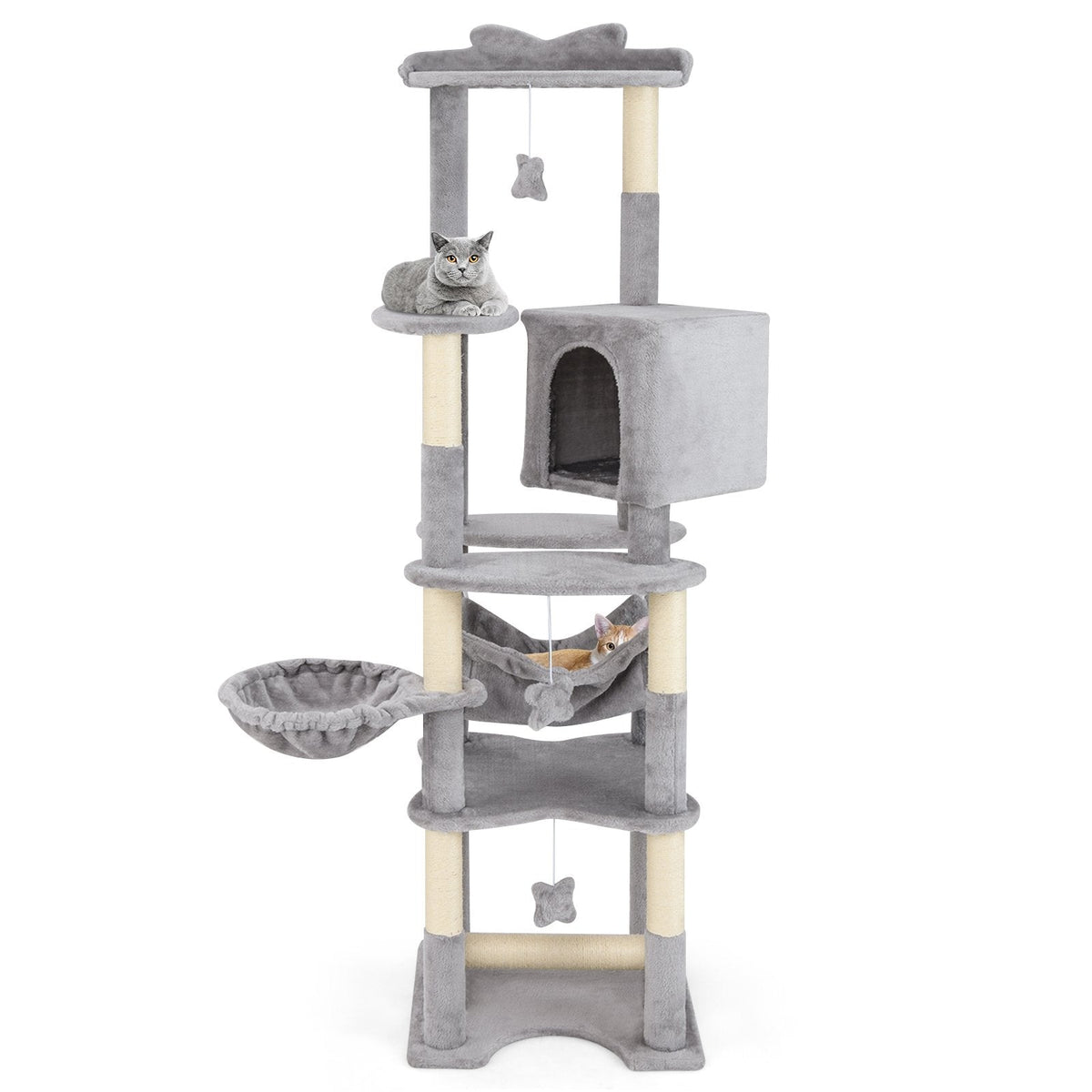 69 Inch Cat Tree with a Rotating Basket, Deep Hammock and Sisal Lever Toy
