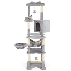 69 Inch Cat Tree with a Rotating Basket, Deep Hammock and Sisal Lever Toy