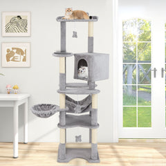 69 Inch Cat Tree with a Rotating Basket, Deep Hammock and Sisal Lever Toy