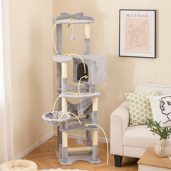 69 Inch Cat Tree with a Rotating Basket, Deep Hammock and Sisal Lever Toy