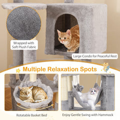69 Inch Cat Tree with a Rotating Basket, Deep Hammock and Sisal Lever Toy