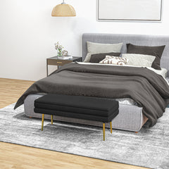 39" Storage Ottoman, Velvet End of Bed Bench with Steel Legs, Foot Stool with Storage for Bedroom, Living Room, Beige