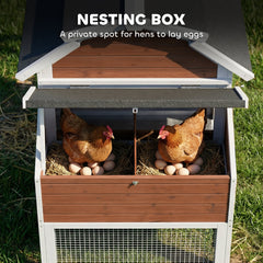71" Chicken Coop for 3 Chickens, Wooden Hen House with Run, Removable Tray, Nesting Box, Waterproof Asphalt Roof
