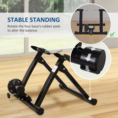 Foldable Indoor Bike Trainer, Stationary Bicycle Stand for Riding Exercise, 26-28" & 700C Wheels, Quick Release Skewer & Front Wheel Riser Block Included, Black