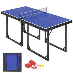 6x3ft Compact Midsize Table Tennis Table Multi-Use Family Ping-pong Table Free Standing Folding Blue