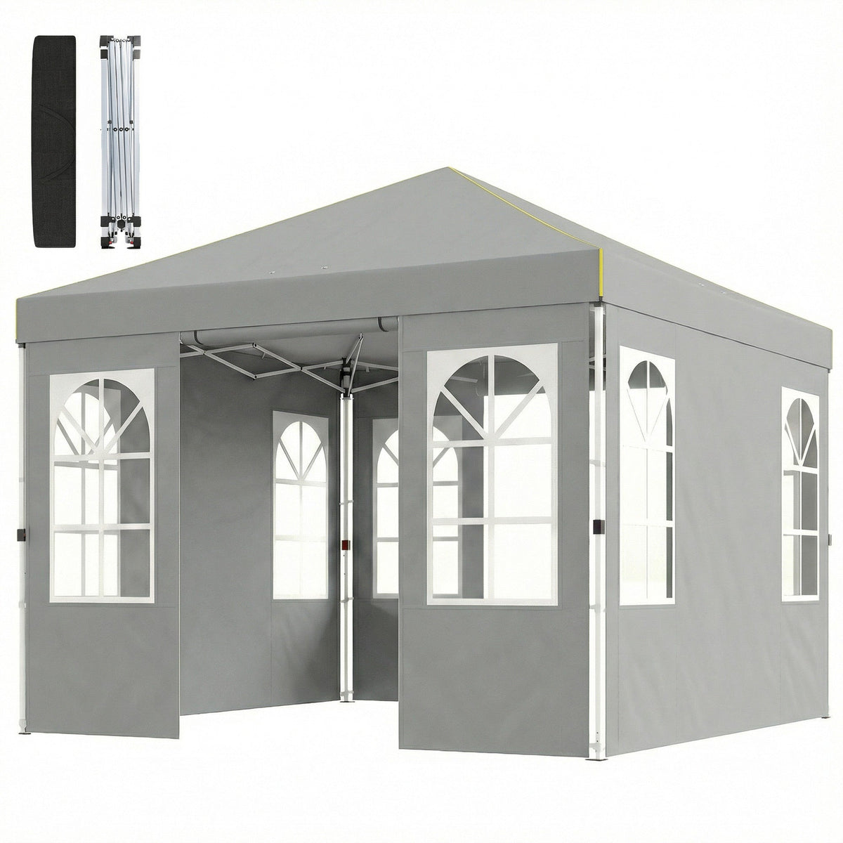 9.6 x 9.6 ft Pop Up Canopy Tent with 4 Sidewalls, UPF 50+ 1-Button Push Easy Setup Outdoor Instant Canopy, Light Grey