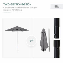 6.6FT Patio Umbrella, Outdoor Parasol with 6 Solid Ribs, Dark Grey