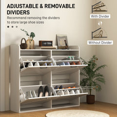 Narrow Shoe Storage Cabinet with 4 Flip Drawers, Adjustable Shelves, 16 Pair Farmhouse Shoe Cabinet, Rustic Brown