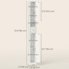 Tall Bathroom Cabinet, Modern Slim Bathroom Storage with Arched Doors, Drawer and Open Shelf, Narrow Storage, White