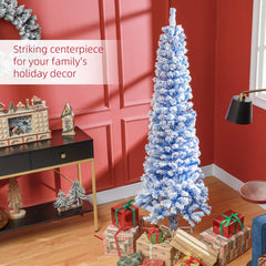 6ft Flocked Christmas Tree, Pencil Christmas Tree with Realistic Branch Tips, Folding Metal Stand, Green