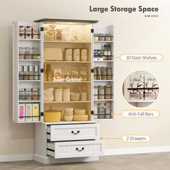 72" LED Kitchen Pantry Cabinet, Buffet Storage Cabinet with 10 Door Shelves, 2 Drawers and Adjustable Shelves, Black
