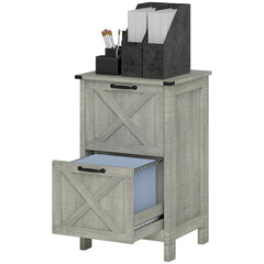 Vertical Filing Cabinet with 2 Drawers, Rustic Farmhouse Office Storage Cabinet for A4, Letter Size, Distressed Black