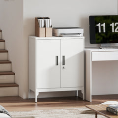 Office Storage Cabinet with Lock, Filing Cabinet with Adjustable Shelves and Doors for Home Office, Garage, Black