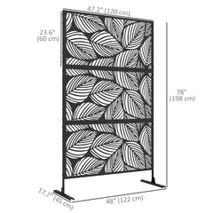 6.5FT Decorative Outdoor Divider, Metal Privacy Screen with Stand, Leaf Style, Black