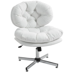 Computer Desk Chair, Armless Office Chair with Wide Padded Seat and Adjustable Height, Cream White
