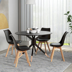 Modern Dining Table Chairs Set of 4, Rubber Wood Kitchen Table Chairs with PU Leather Cushion for Living Room, Bedroom