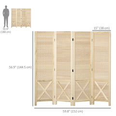 4.7' 3 Panel Wooden Room Divider with Pegboard Display, Folding Privacy Screen for Home Office, Natural