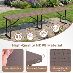 6 Feet Plastic Folding Bench Picnic Camping Dining Seat with Carrying Handle-coffee