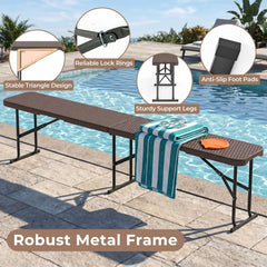 6 Feet Plastic Folding Bench Picnic Camping Dining Seat with Carrying Handle-Brown