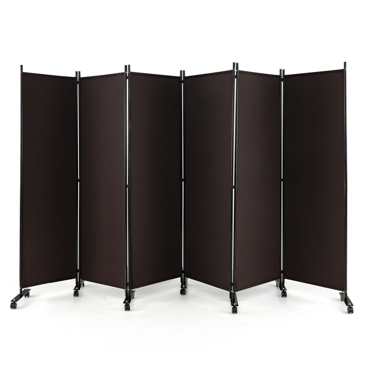 6 Panel 5.7 Feet Tall Rolling Room Divider on Wheels-Walnut