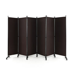 6 Panel 5.7 Feet Tall Rolling Room Divider on Wheels-Walnut