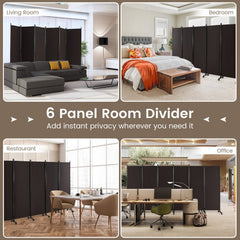 6 Panel 5.7 Feet Tall Rolling Room Divider on Wheels-Walnut
