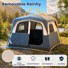6-Person Camping Tent Easy Setup Family Cabin Tent with Top Rainfly Mesh Windows-Blue