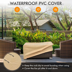 6 Piece Wicker Patio Conversation Set with 32 in Propane Fire Pit Table, Black Cushions