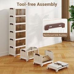 6-Tier Stackable Shoe Box with Lid Doors and Lockable Wheels-White